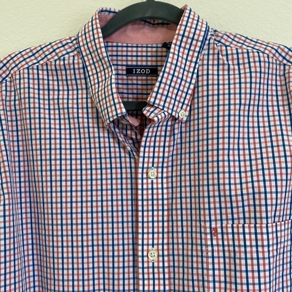 IZOD EUC Men's 100% Cotton Plaid Shirt White Red and Blue X-Large - Picture 2 of 10